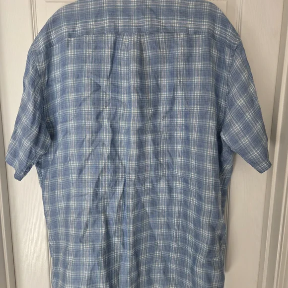 Peter Millar Linen Blue Plaid Shirt - Picture 5 of 6